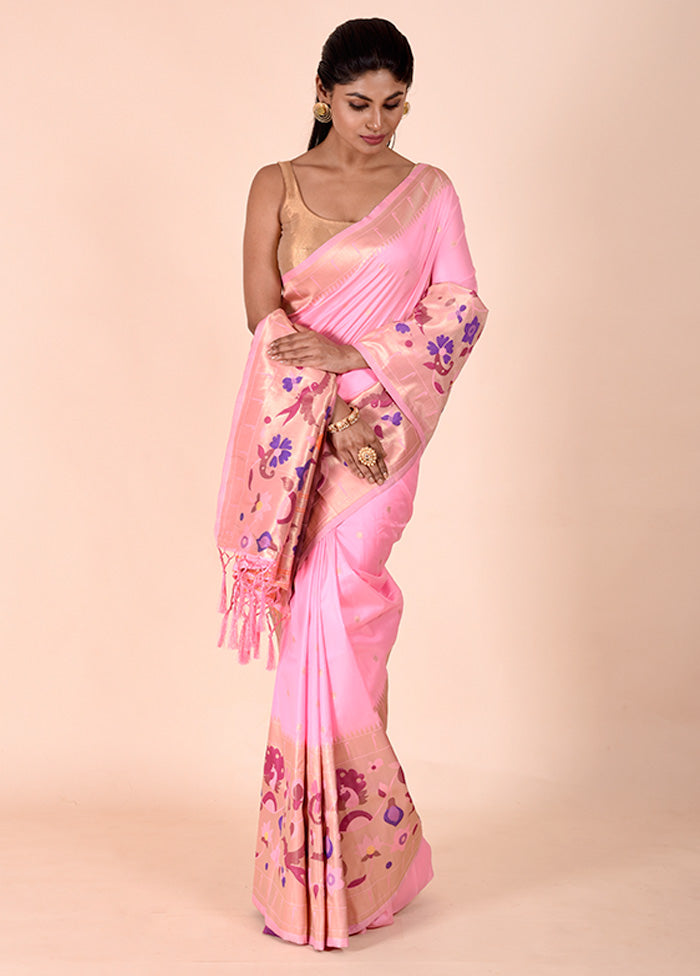 Pink Dupion Silk Saree With Blouse Piece