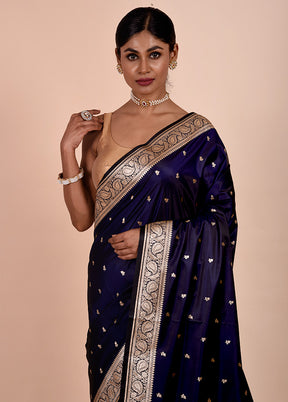 Blue Banarasi Silk Saree With Blouse Piece