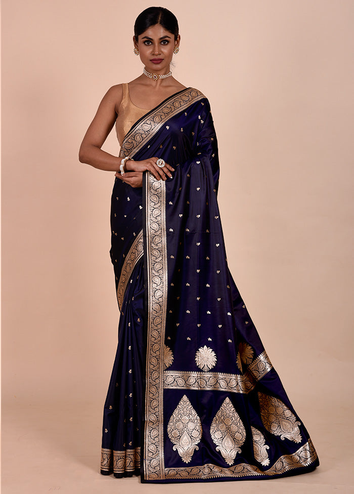 Blue Banarasi Silk Saree With Blouse Piece