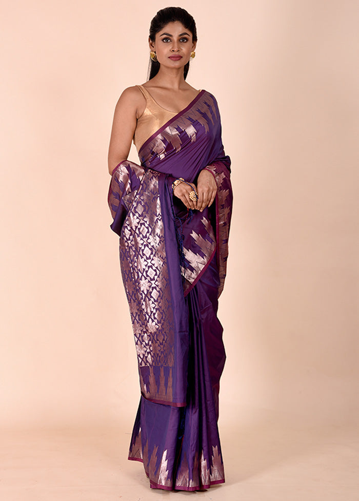 Purple Cotton Saree With Blouse Piece