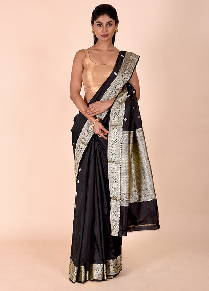 Black Handloom Katan Pure Silk Saree With Blouse Piece