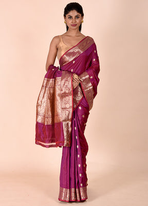 Purple Handloom Katan Pure Silk Saree With Blouse Piece