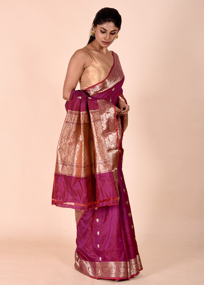 Purple Handloom Katan Pure Silk Saree With Blouse Piece