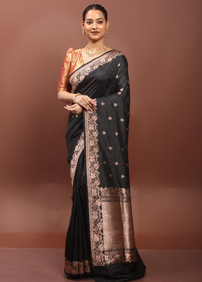 Black Handloom Katan Pure Silk Saree With Blouse Piece