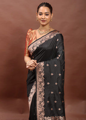 Black Handloom Katan Pure Silk Saree With Blouse Piece