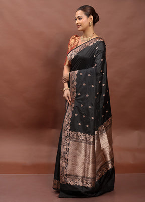 Black Handloom Katan Pure Silk Saree With Blouse Piece