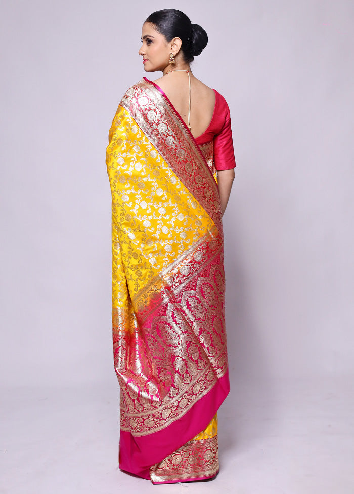 Yellow Handloom Banarasi Pure Silk Saree With Blouse Piece