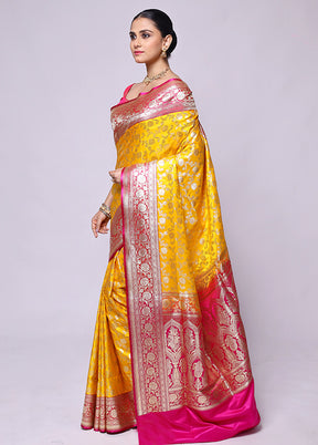 Yellow Handloom Banarasi Pure Silk Saree With Blouse Piece