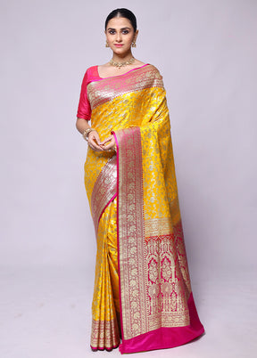 Yellow Handloom Banarasi Pure Silk Saree With Blouse Piece