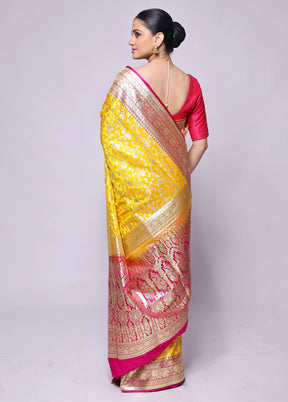 Yellow Handloom Banarasi Pure Silk Saree With Blouse Piece