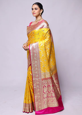 Yellow Handloom Banarasi Pure Silk Saree With Blouse Piece