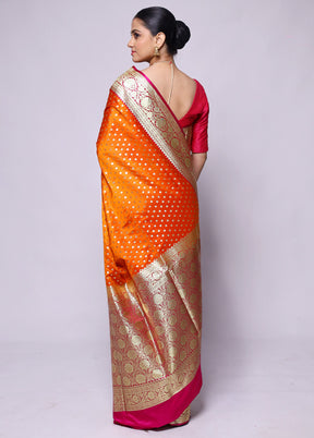 Orange Banarasi Silk Saree With Blouse Piece