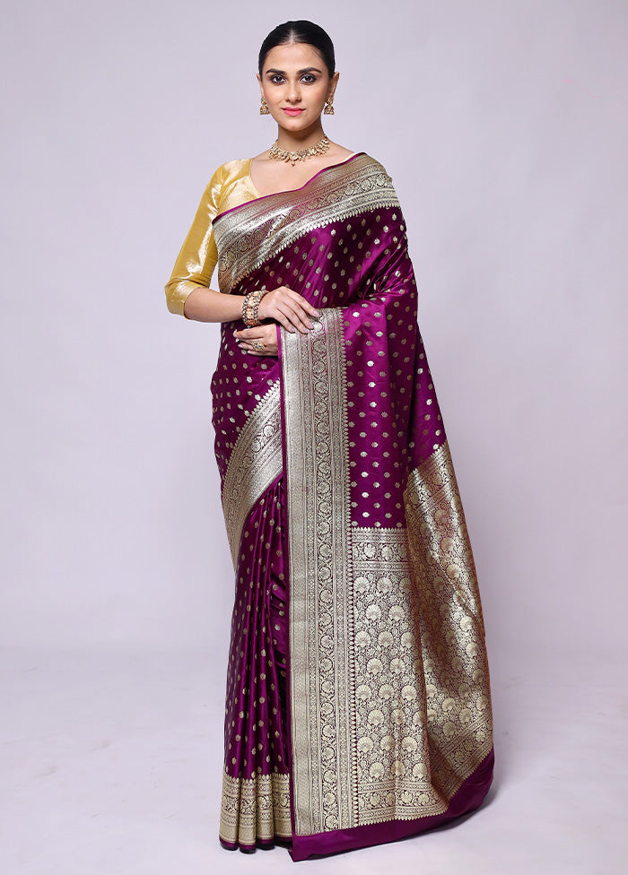 Purple Banarasi Silk Saree With Blouse Piece