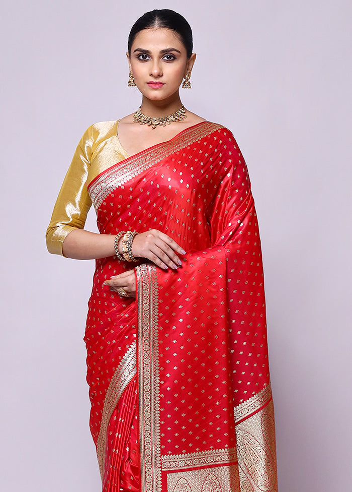 Pink Banarasi Silk Saree With Blouse Piece