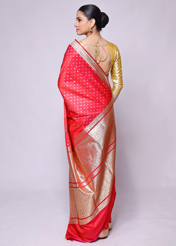 Pink Banarasi Silk Saree With Blouse Piece