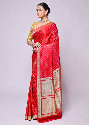 Pink Banarasi Silk Saree With Blouse Piece