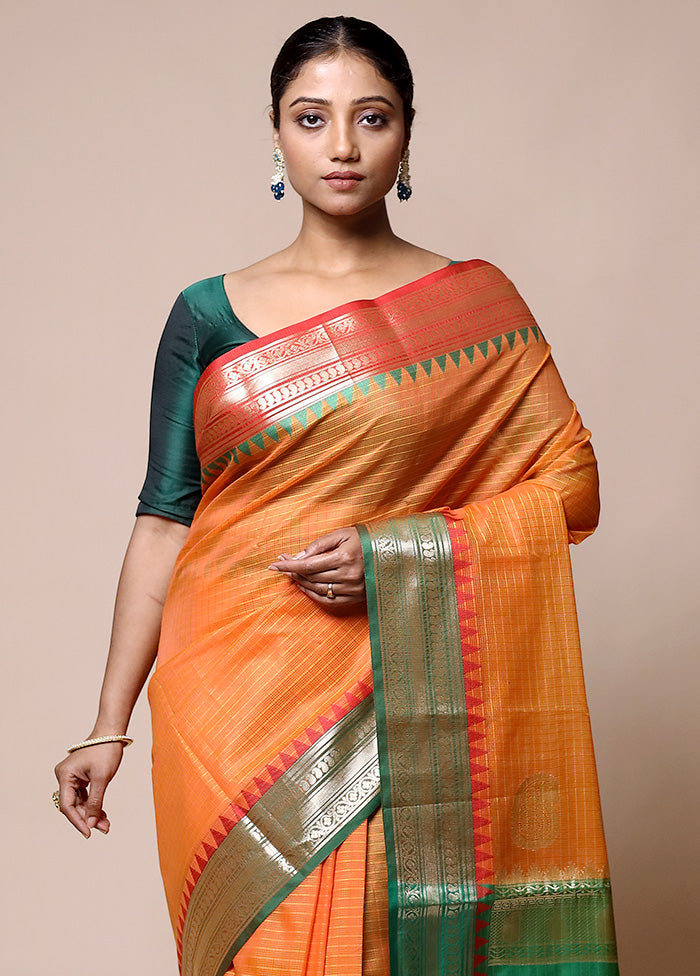 Orange Kota Cotton Saree With Blouse Piece