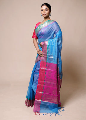 Blue Kota Cotton Saree With Blouse Piece