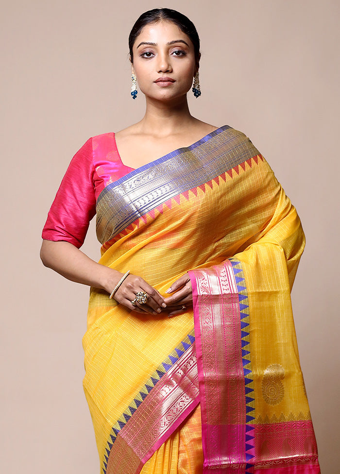 Yellow Kota Cotton Saree With Blouse Piece