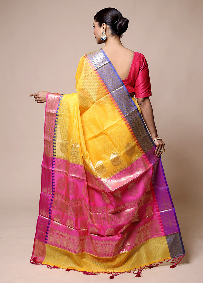 Yellow Kota Cotton Saree With Blouse Piece