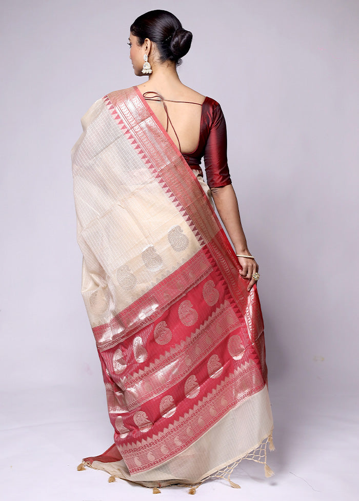 Cream Kota Cotton Saree With Blouse Piece