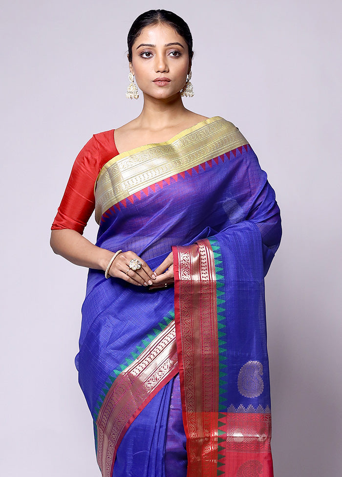 Blue Kota Cotton Saree With Blouse Piece