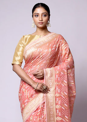 Peach Pure Cotton Saree With Blouse Piece