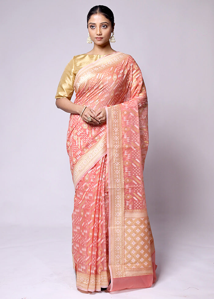 Peach Pure Cotton Saree With Blouse Piece