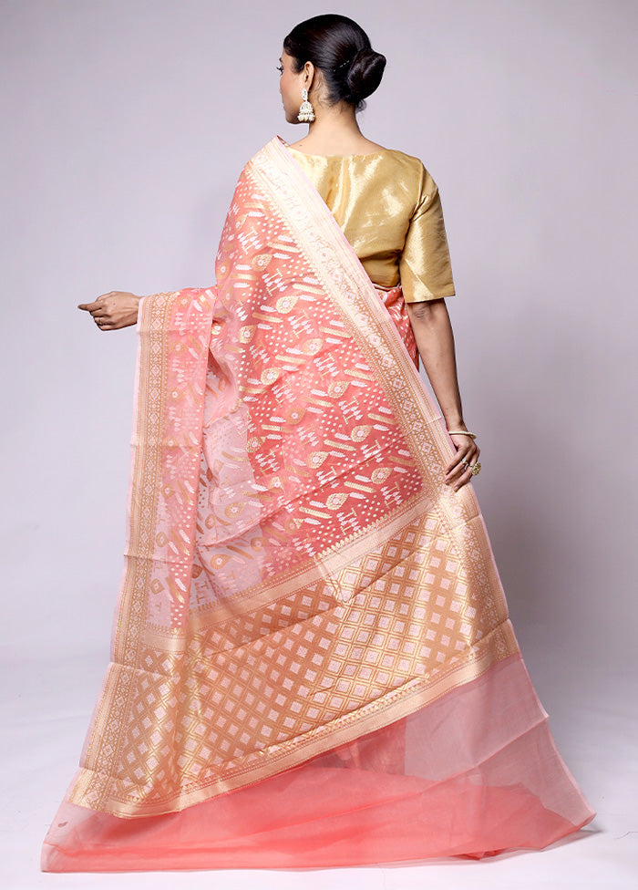 Peach Pure Cotton Saree With Blouse Piece