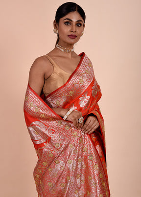 Red Banarasi Silk Saree With Blouse Piece