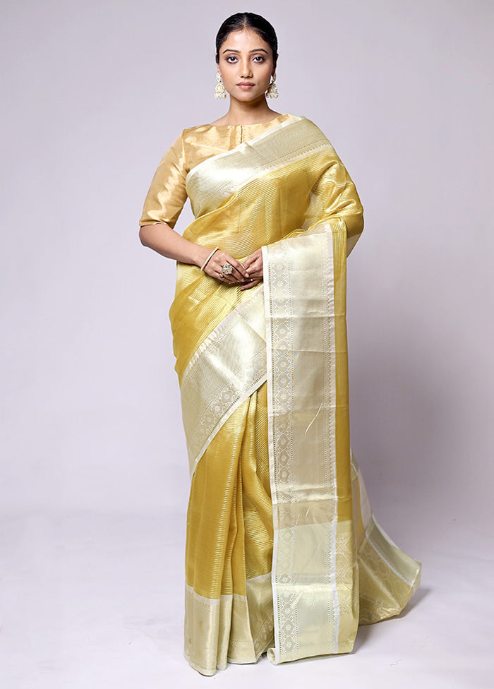 Yellow Tissue Silk Saree With Blouse Piece