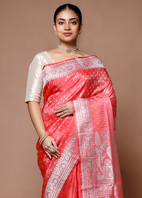 Pink Handloom Banarasi Pure Silk Saree With Blouse Piece