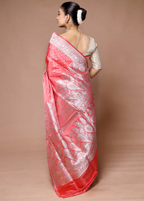 Pink Handloom Banarasi Pure Silk Saree With Blouse Piece