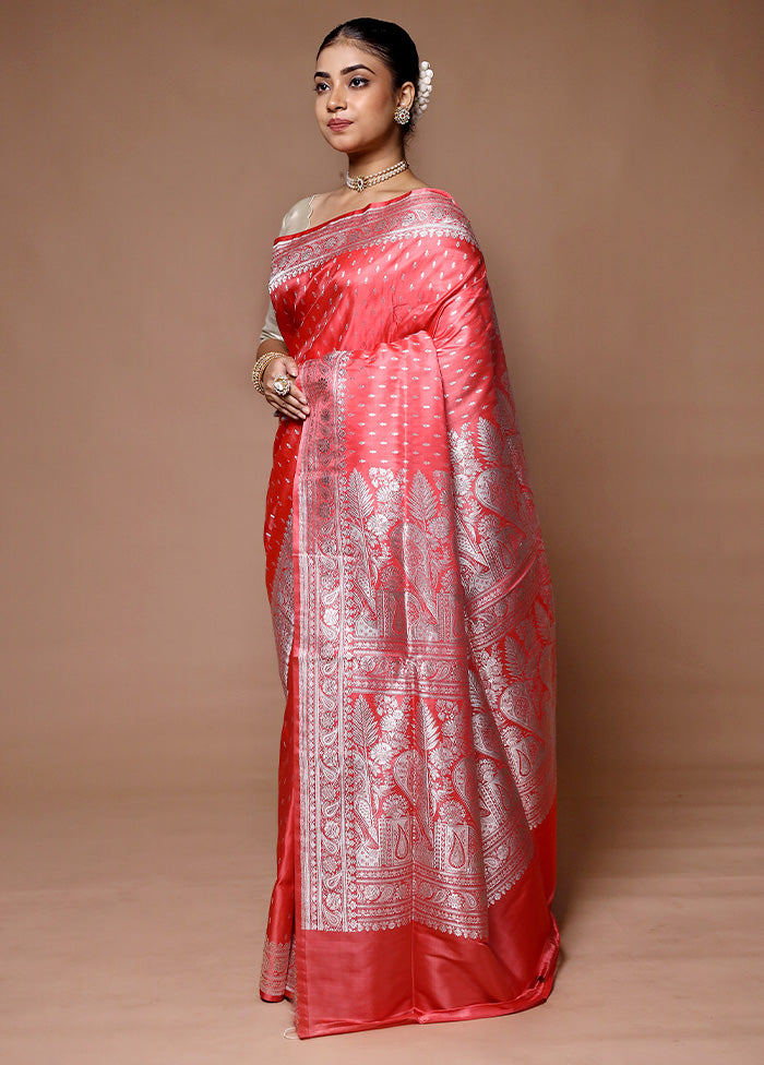 Pink Handloom Banarasi Pure Silk Saree With Blouse Piece