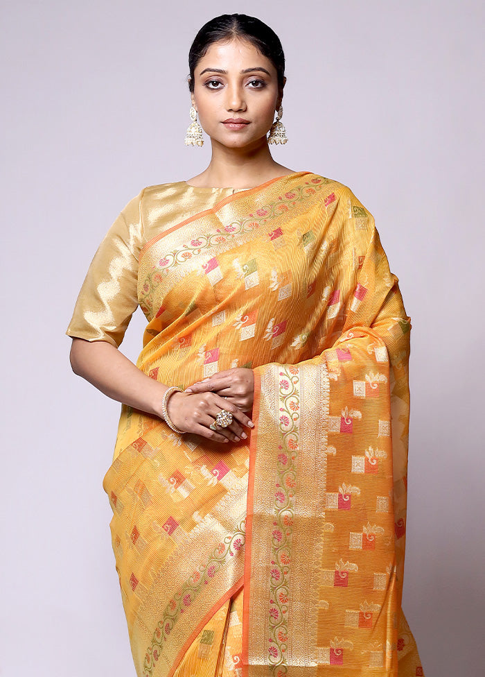 Yellow Kora Silk Saree With Blouse Piece