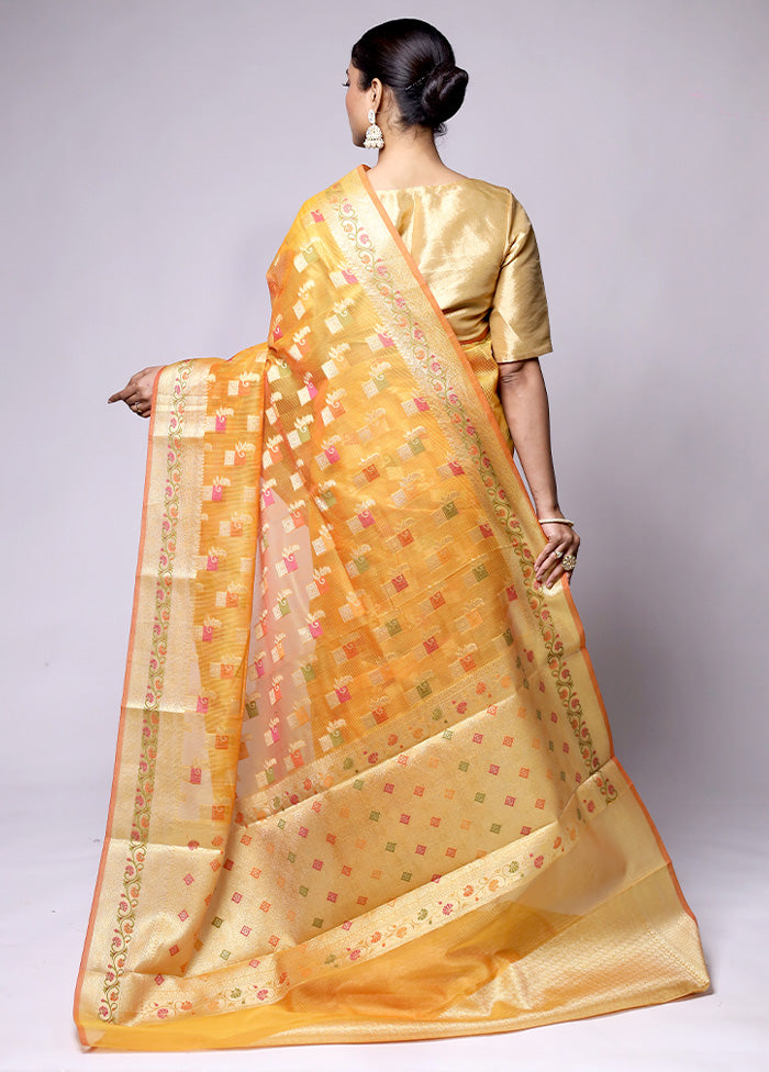 Yellow Kora Silk Saree With Blouse Piece