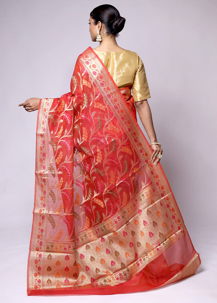 Red Kora Silk Saree With Blouse Piece