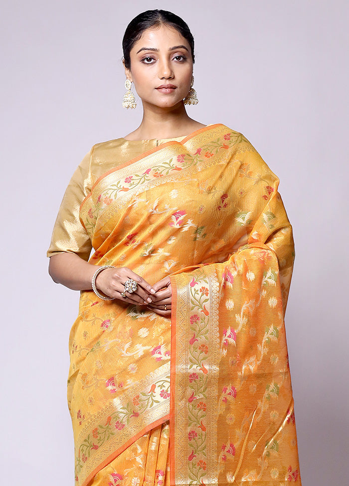 Yellow Kora Silk Saree With Blouse Piece