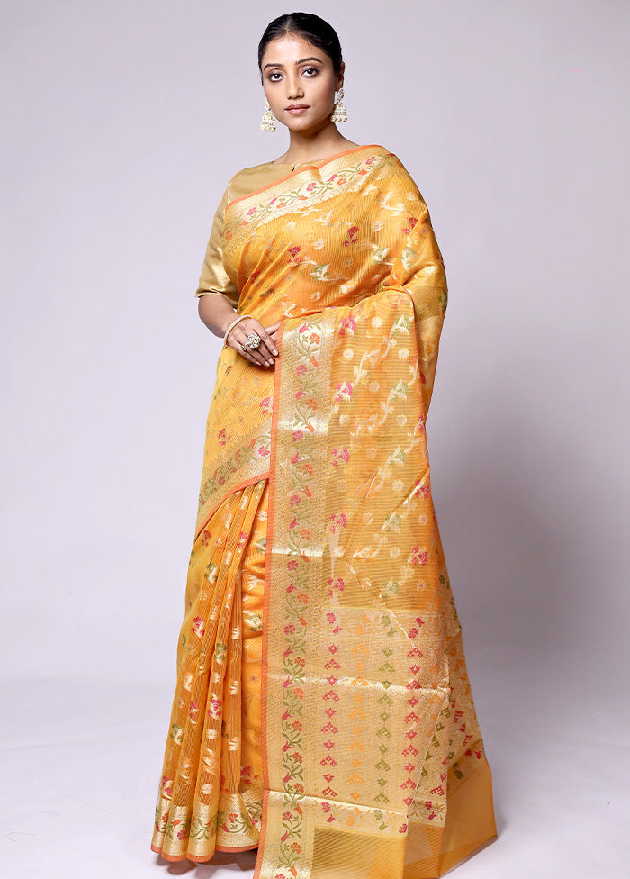 Yellow Kora Silk Saree With Blouse Piece