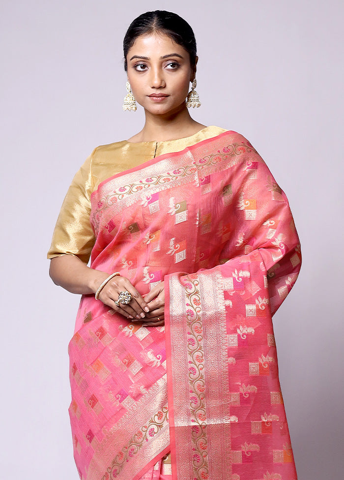 Pink Kora Silk Saree With Blouse Piece