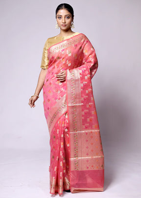 Pink Kora Silk Saree With Blouse Piece