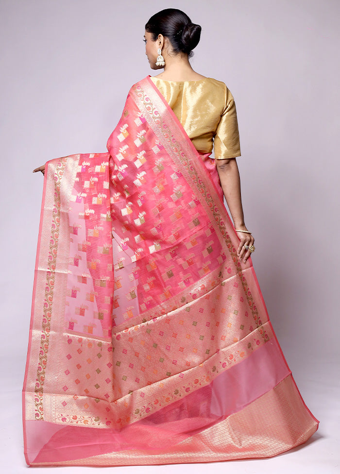 Pink Kora Silk Saree With Blouse Piece