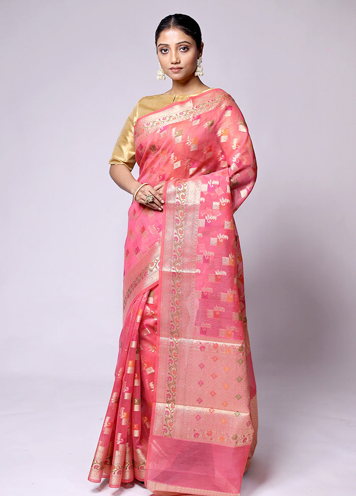 Pink Kora Silk Saree With Blouse Piece