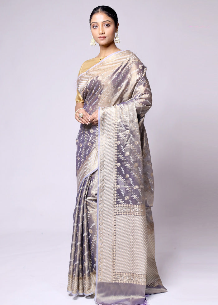 Grey Tissue Silk Saree With Blouse Piece