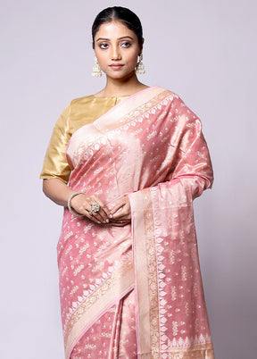 Pink Tissue Silk Saree With Blouse Piece