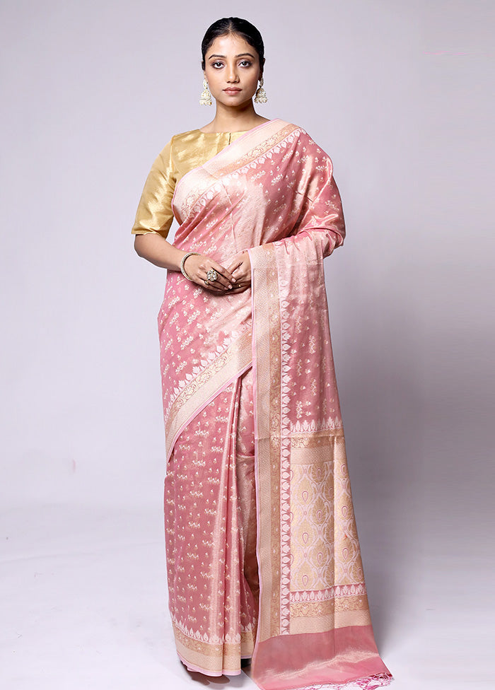 Pink Tissue Silk Saree With Blouse Piece