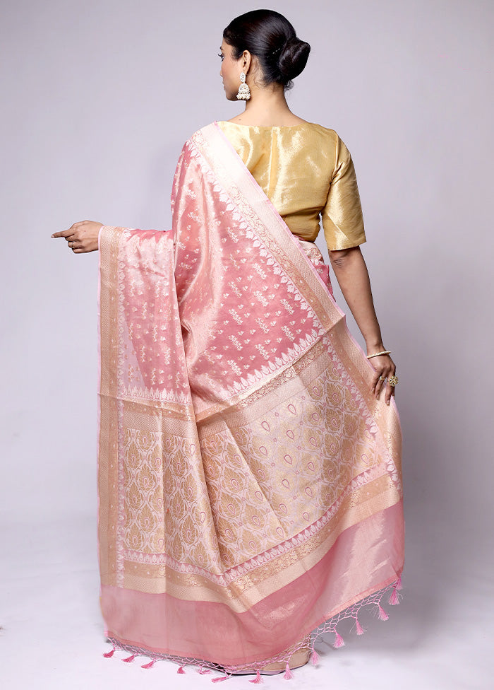 Pink Tissue Silk Saree With Blouse Piece