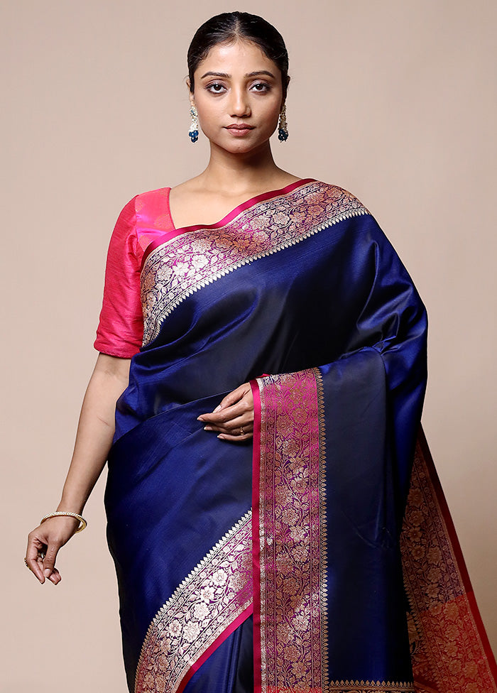 Blue Banarasi Silk Saree With Blouse Piece