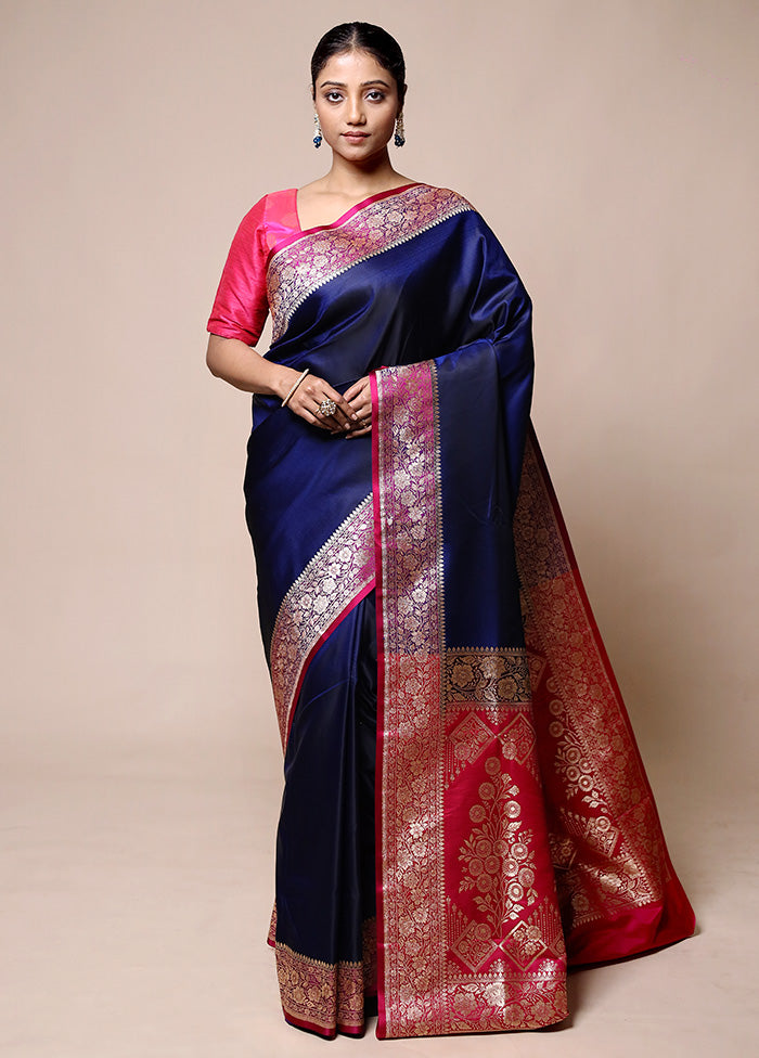 Blue Banarasi Silk Saree With Blouse Piece