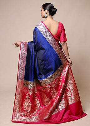 Blue Banarasi Silk Saree With Blouse Piece